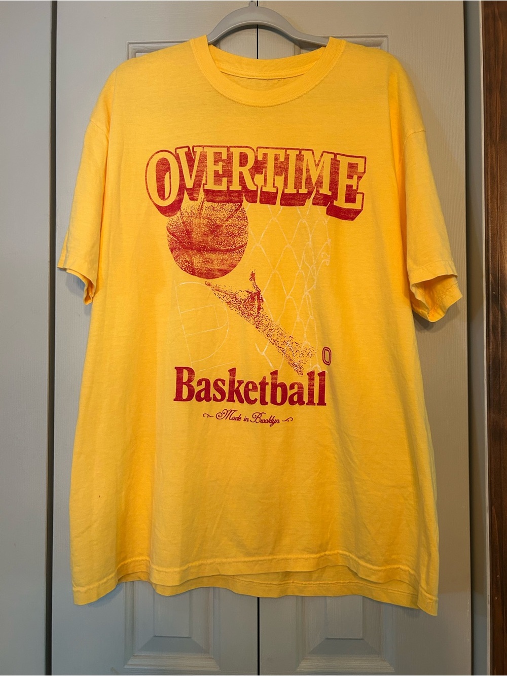 Overtime Basketball T-Shirt in Yellow with Red Graphics